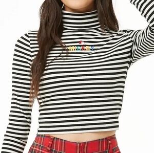 DISNEY X FOREVER 21  Mickey Mouse Striped Turtle Neck Crop Top 